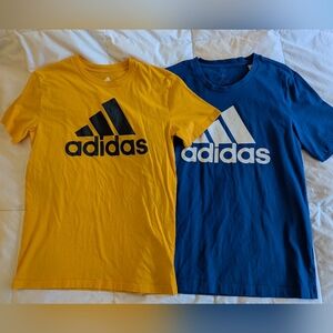 Lot Of 2 Boys Adidas Yellow and Blue T-Shirts (Size 14/16 & Men's S)